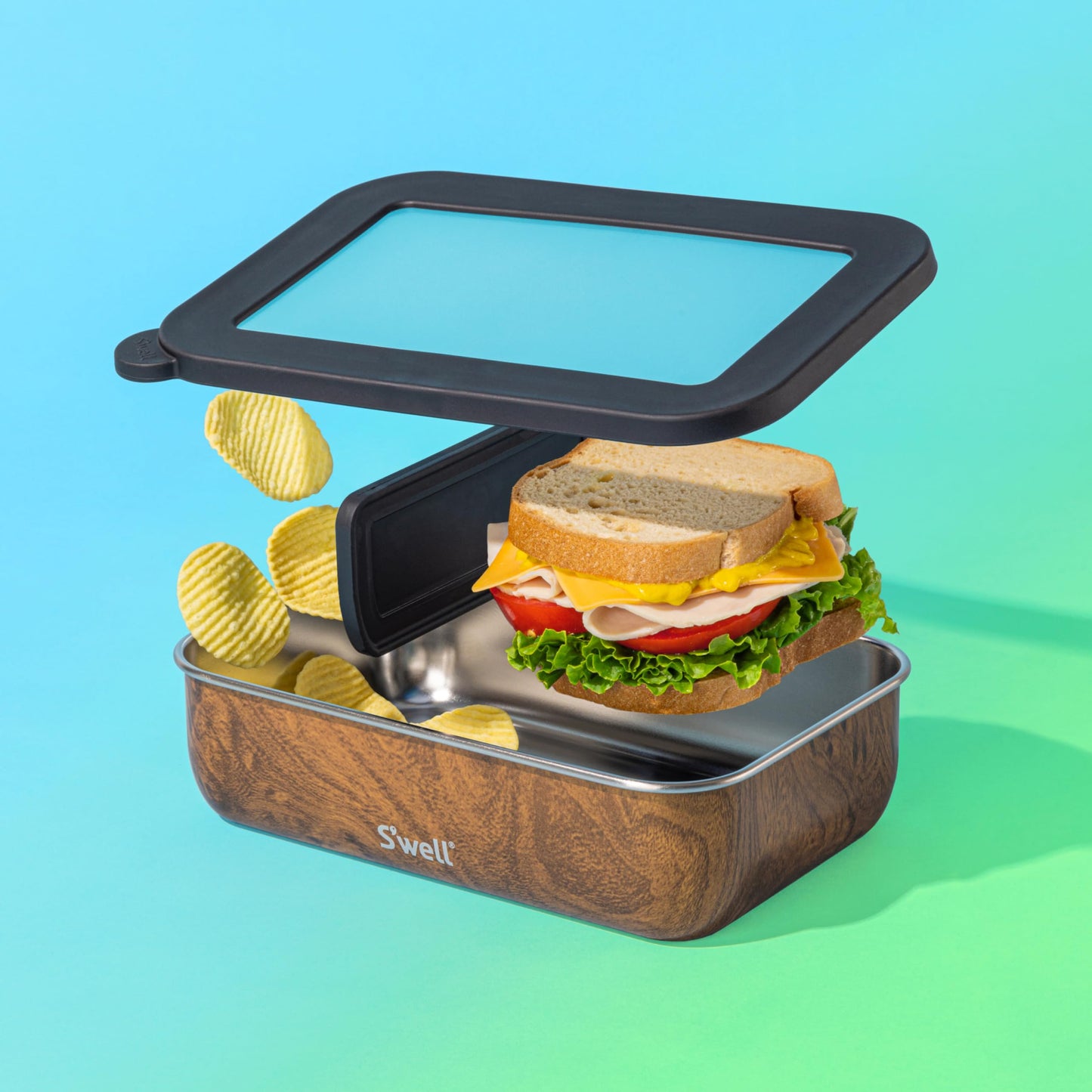 S'well Stainless Steel Bento Box, Teakwood, Fits One Large Entree Or Small Entree And Snack, Includes Removable Divider, Leakproof, Easy to Clean…