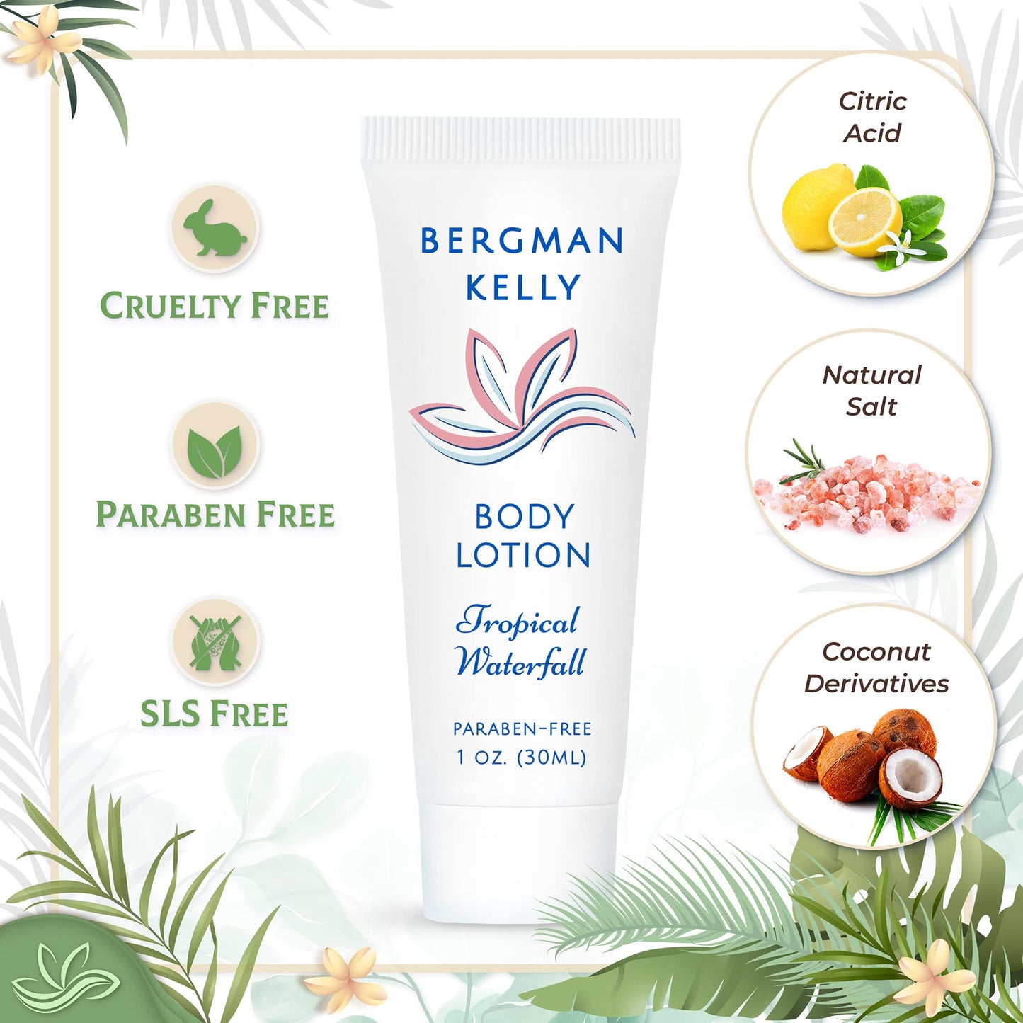 BERGMAN KELLY - Travel Size Lotion - 1 fl oz, 100 PK, Tropical Waterfall - Delight Your Guests w/Invigorating & Refreshing Body Lotion - Quality Mini
