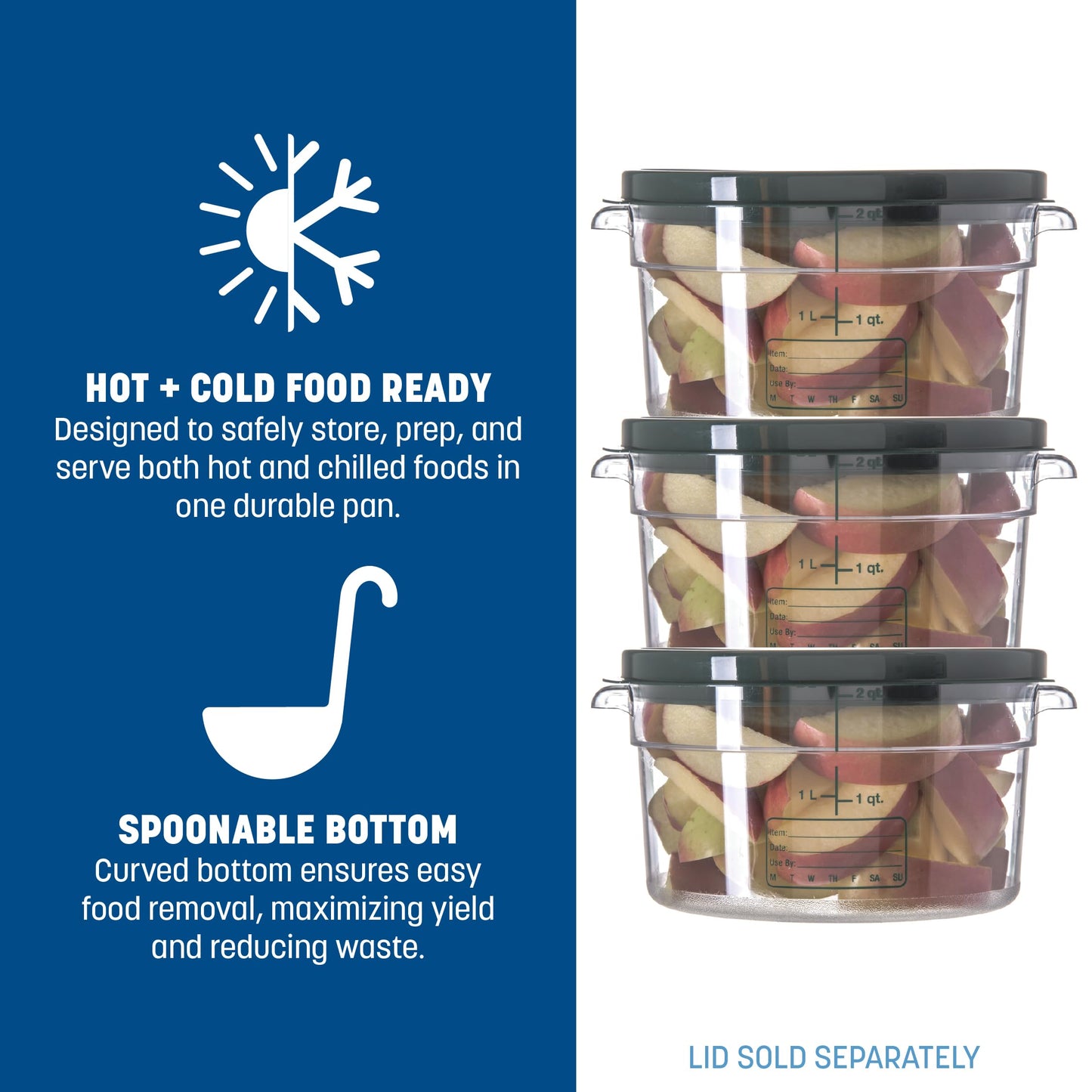 Carlisle FoodService Products Storplus Round Food Storage Container with Stackable Design for Catering, Buffets, Restaurants, Polycarbonate (Pc), 2…