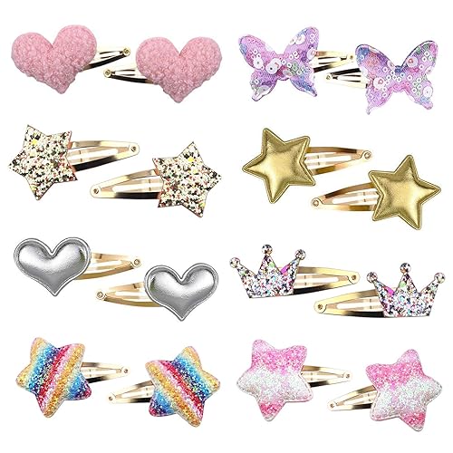 8 Pairs/16 Pack Hair Clips for Girls, Gingbiss Butterfly Metal Snap Hair Clips, Cute Girls Barrettes Heart Shaped Hair Clips Accessories for Kids