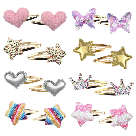 8 Pairs/16 Pack Hair Clips for Girls, Gingbiss Butterfly Metal Snap Hair Clips, Cute Girls Barrettes Heart Shaped Hair Clips Accessories for Kids