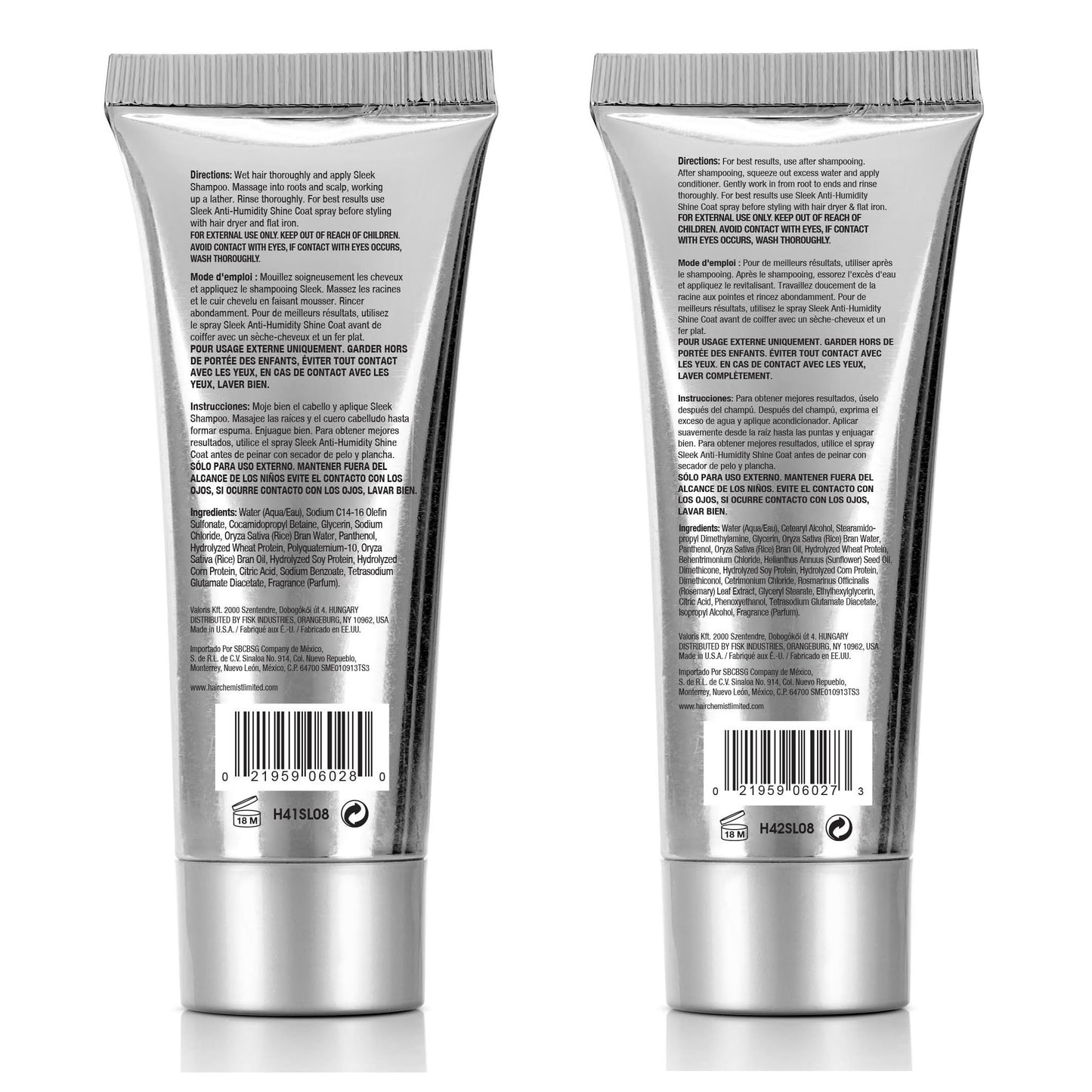 Hair Chemist SLEEK Anti Humidity Shampoo & Conditioner 8 oz. (2-PC SET) - Frizzy Hair Shampoo and Conditioner for Silky Hair & Super Straight Hair
