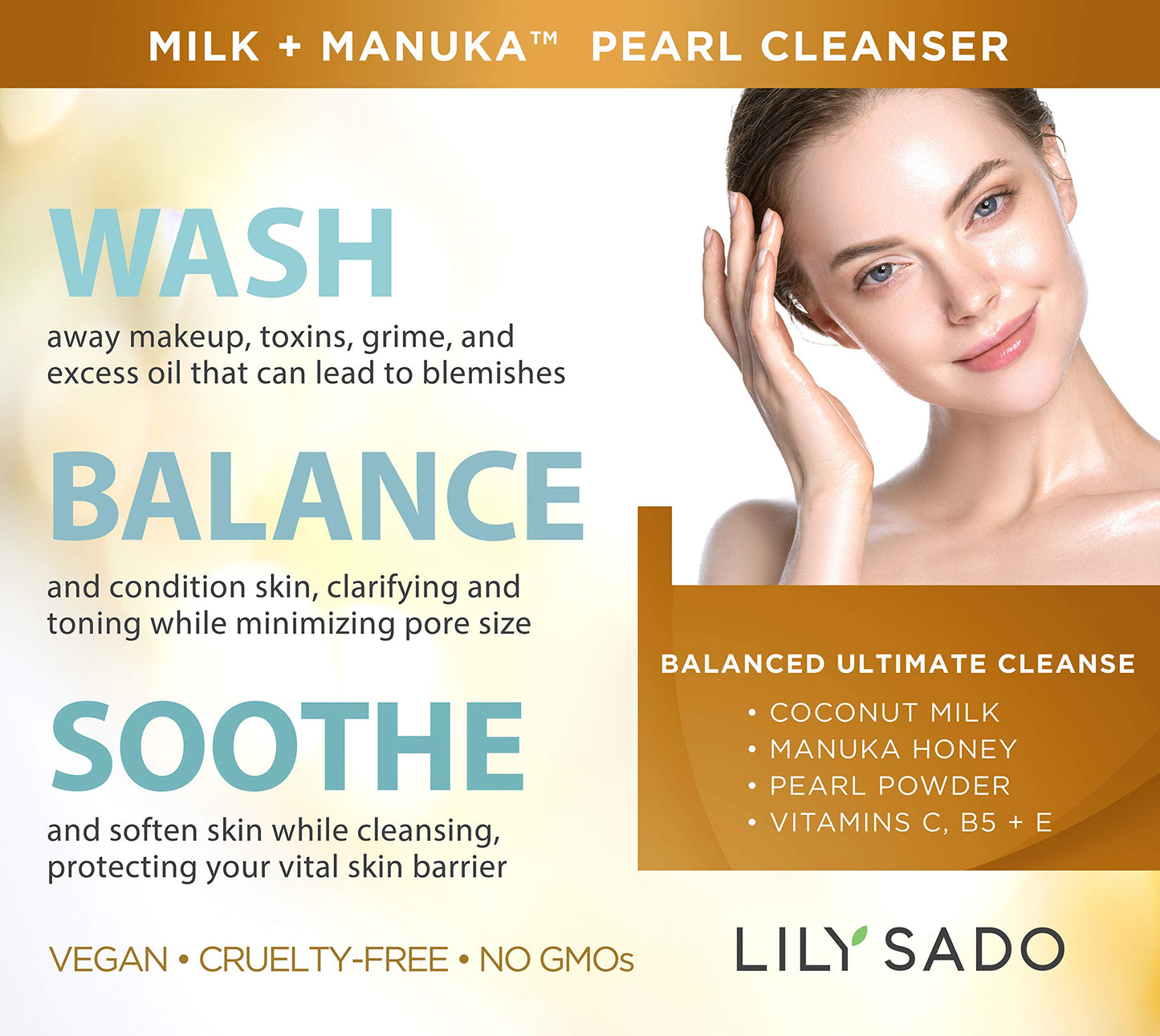 LILY SADO MILK+MANUKA™ Coconut Milk & Manuka Honey Gentle Gel Face Cleanser - Natural Cruelty-Free Facial Wash Cleanses, Balances, Soothes & Hydrates