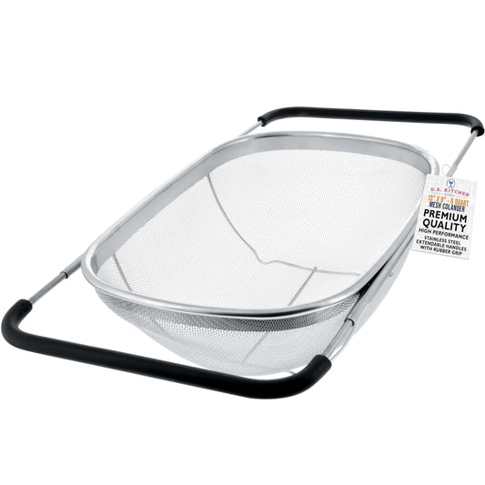 U.S. Kitchen Supply 6-Quart Collapsible Stainless Steel Colander with Expandable Handles – Fine Mesh Strainer for Kitchen