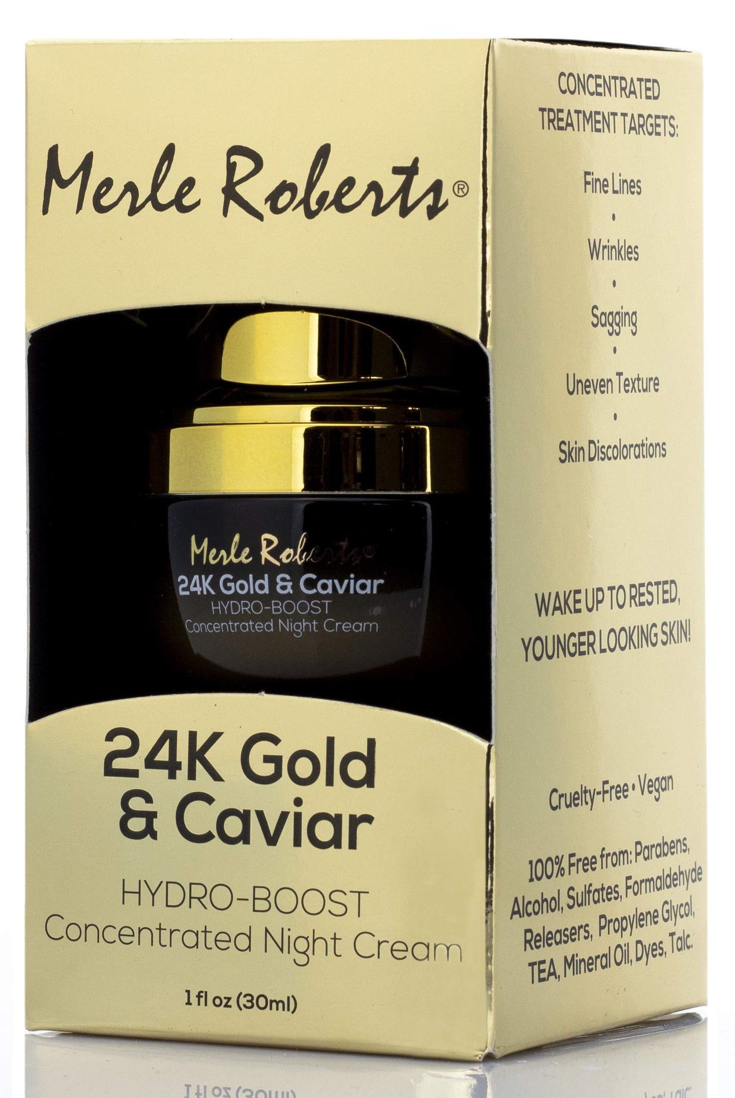 Merle Roberts 24k Gold and Caviar Concentrated Night Cream Intensely Hydrating Anti-Aging Night Cream for Face Reduces Wrinkles, Fine Lines