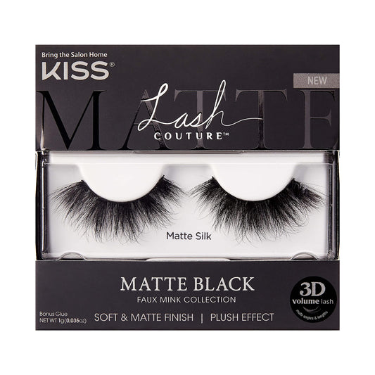 KISS Lash Couture Matte Black Faux Mink Collection False Eyelashes, 14 mm, 3D Volume, Soft & matte Finish, Plush Effect, Easy to Apply, Reusable, 1