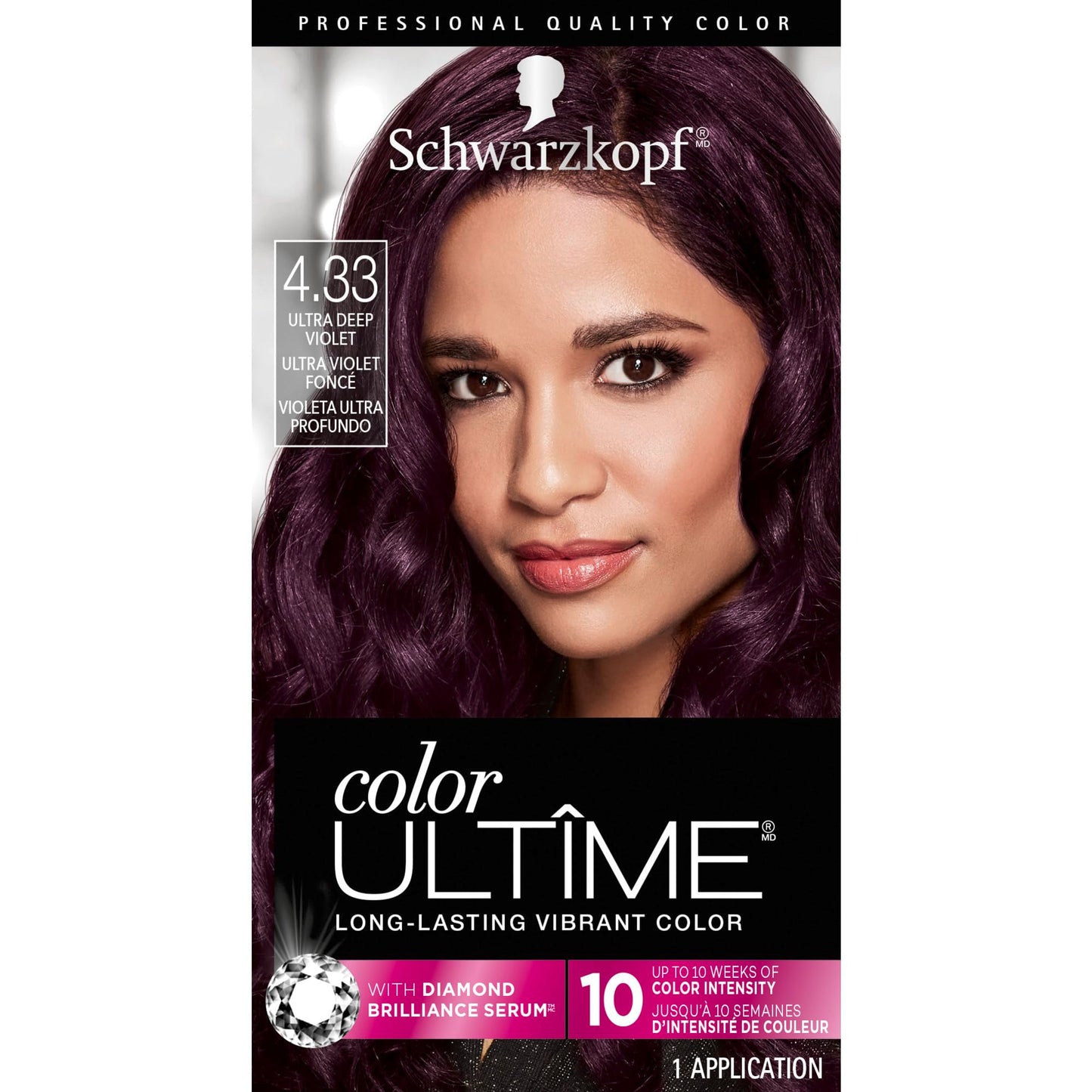 Schwarzkopf Color Ultime 4.3 Ultra Deep Violet Hair Dye, Permanent Intense Violet with Diamond Brilliance, Fade-Resistant, Covers Grays, All Hair