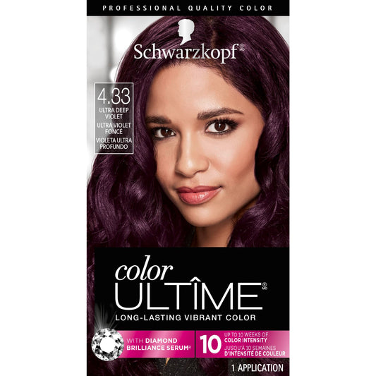 Schwarzkopf Color Ultime 4.3 Ultra Deep Violet Hair Dye, Permanent Intense Violet with Diamond Brilliance, Fade-Resistant, Covers Grays, All Hair