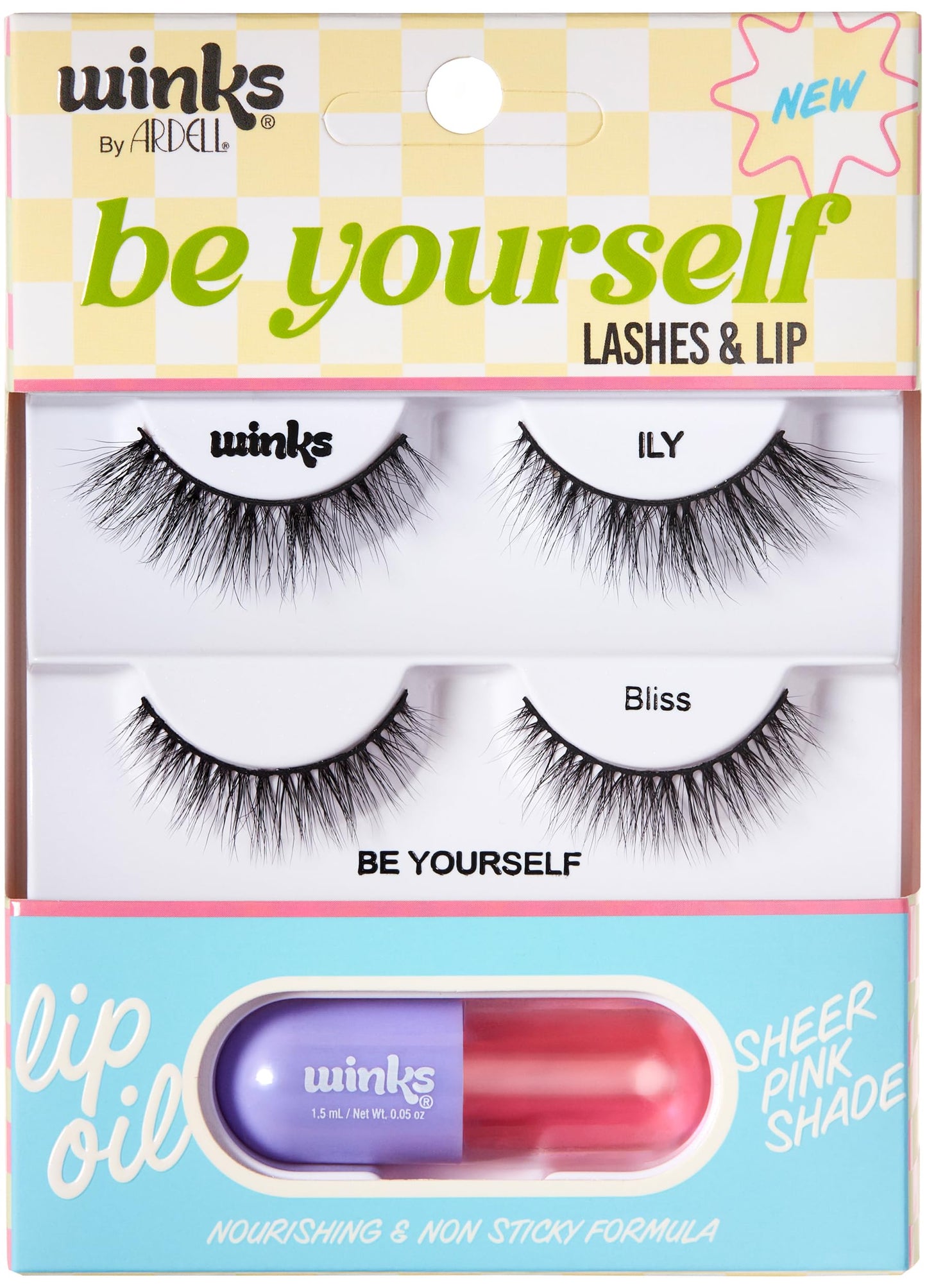 Ardell Winks Be Yourself Lashes & Lip Kit - Includes ILY & Bliss Natural False Eyelashes + Lip Oil, Dual Lash Kit and Lips Enhancer, Easy Glam Makeup…