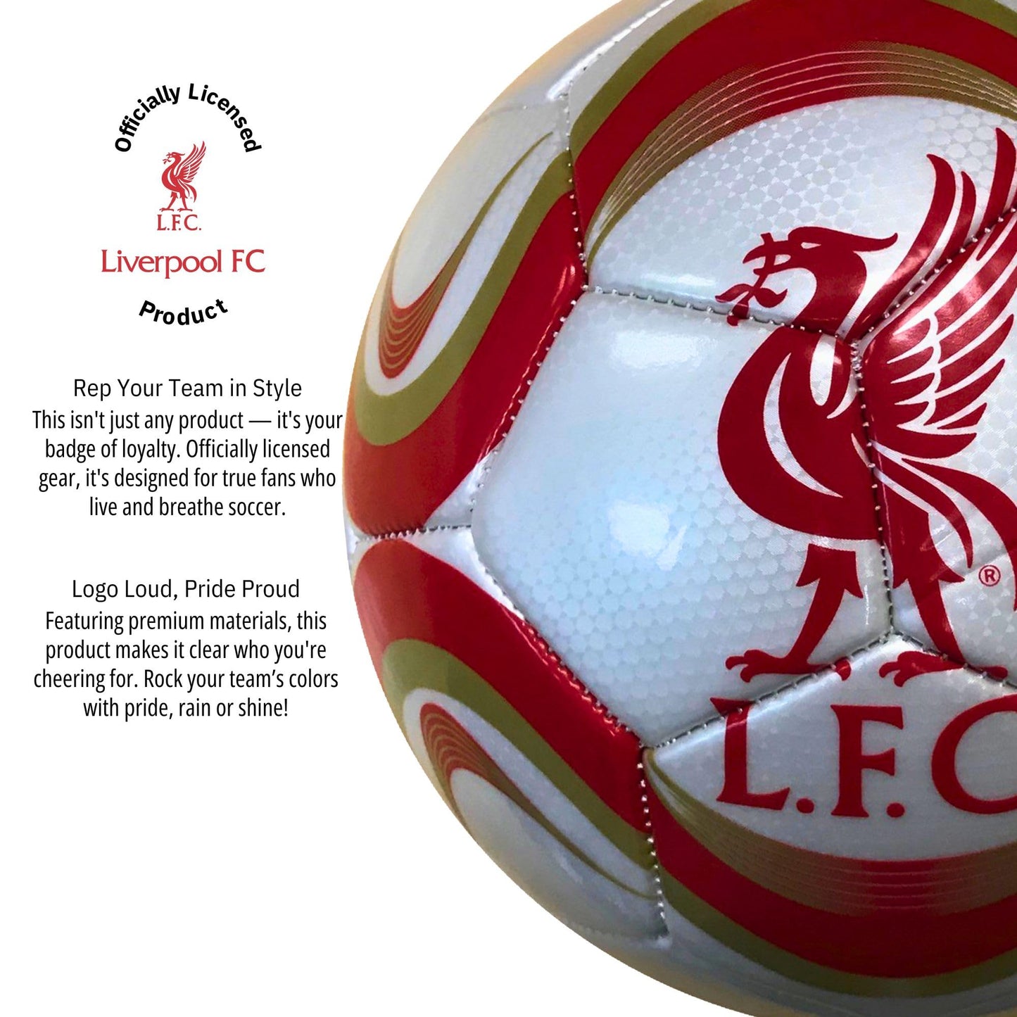Icon Sports Officially Licensed Liverpool FC Regulation Size 5 White Coined Soccer Ball