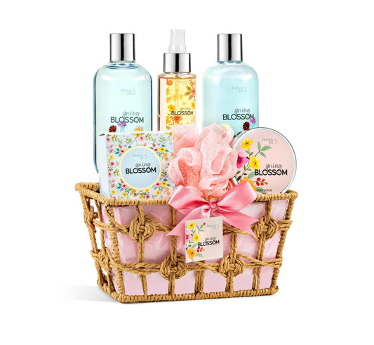 Spring Blossom Spa Gift Basket for Women - Mother’s Day Bath & Body Gift Set with Shower Gel, Bubble Bath, Body Lotion, Bath Salts & Bath Bombs - Self Beauty and Personal Care Freida and Joe