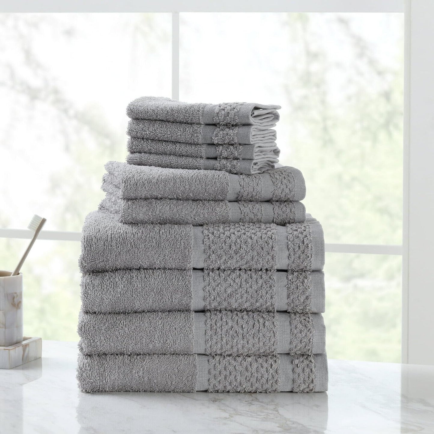Lnghfd Gray Mainstays 10 Piece Bath Towel Set with Upgraded Softness & Durability, Gray