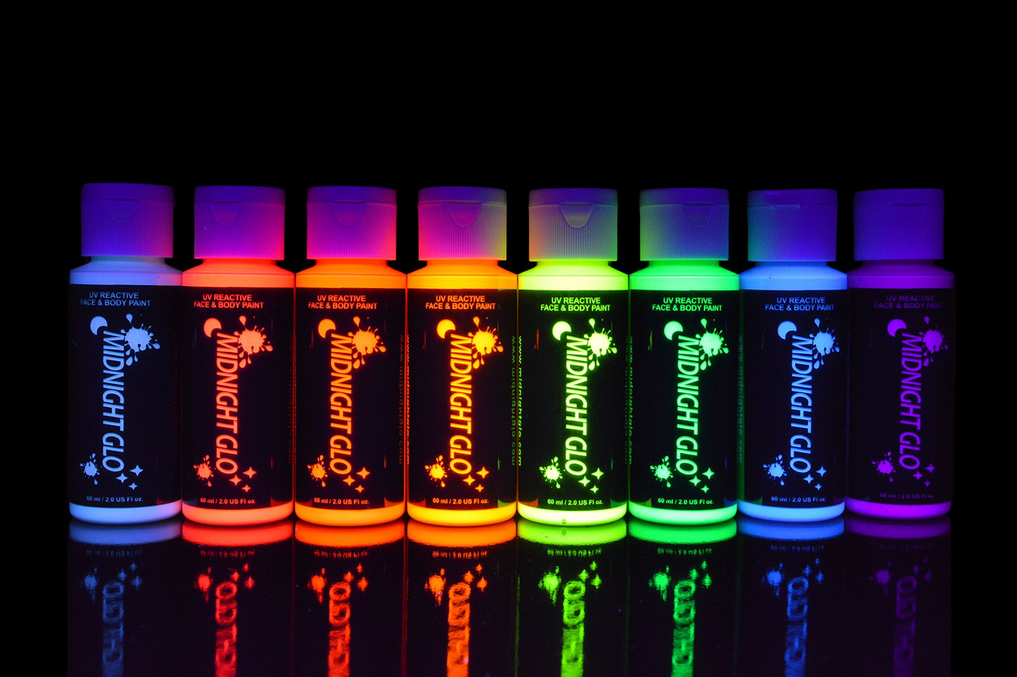 Midnight Glo UV Neon Face & Body Paint Glow - Blacklight Reactive Fluorescent Paint - Safe, Washable, Non-Toxic, Great For Raves, Parties, Festivals