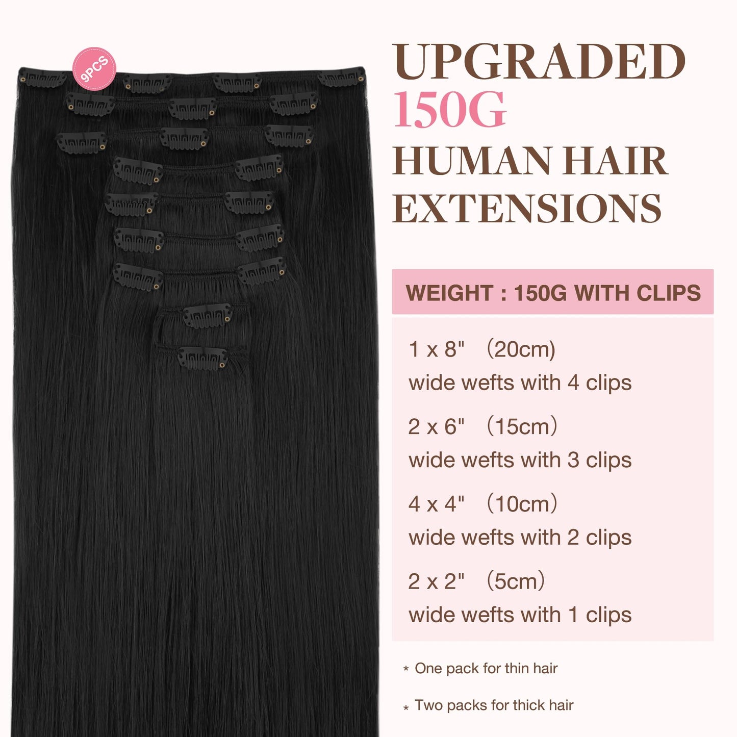 GOO GOO Clip in Hair Extensions Real Human Hair, Remy Human Hair Extensions Clip ins for Women, Natural Human Hair, 22inch 150g 9 Pcs, #33B Dark Beauty and Personal Care GOO GOO