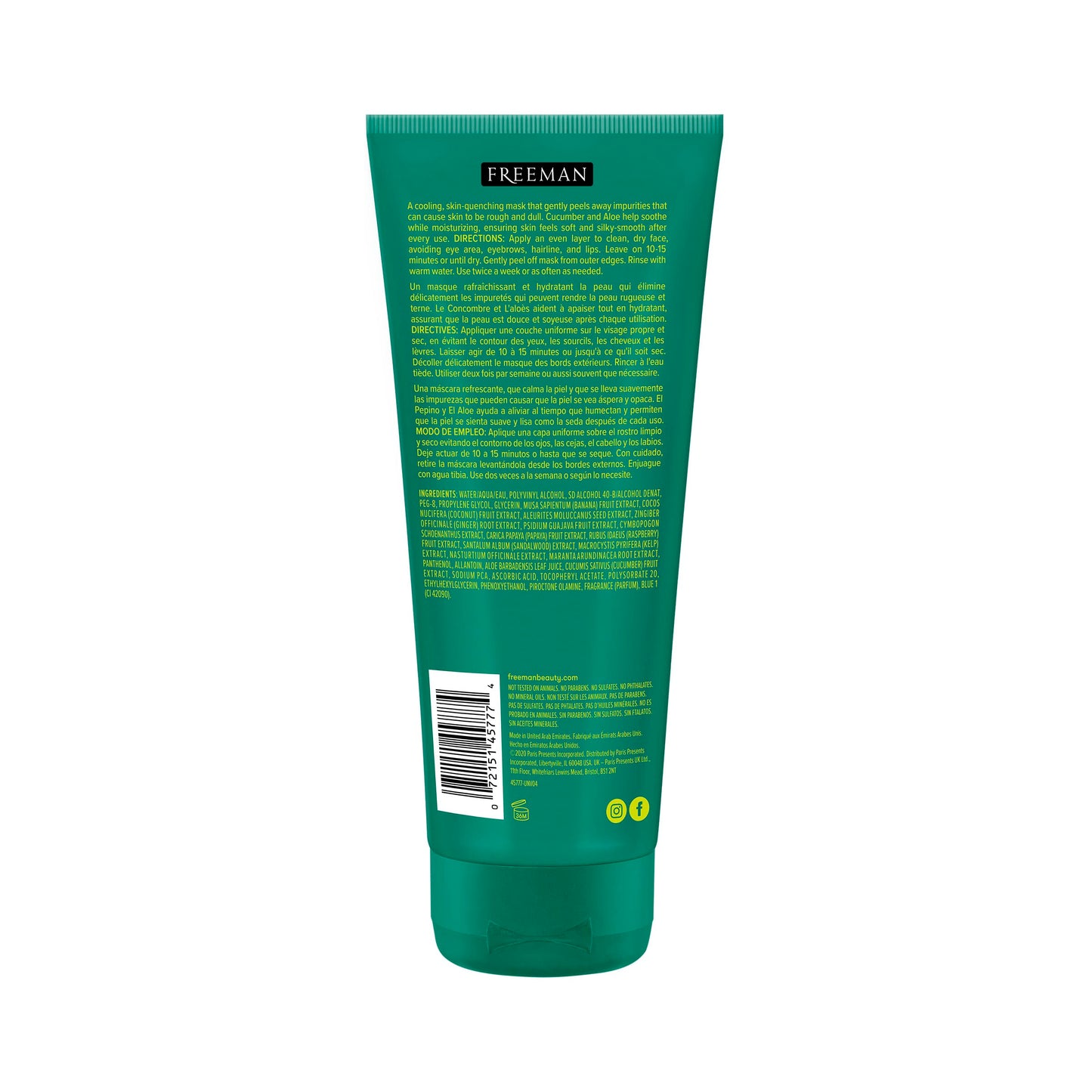 Freeman Renewing Cucumber Peel-Off Gel Mask 6 fl oz – Hydrating Facial Mask with Aloe to Calm & Refresh Skin – Cruelty-Free, All Skin Types