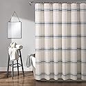 Lush Decor Farmhouse Stripe Cotton Shower Curtain, 72" W x 72" L, Blue - Striped Bathroom Curtain - Fabric Shower Curtains - Farmhouse Bathroom Decor
