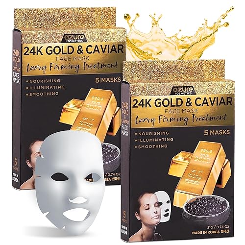 Azure Cosmetics 24K Gold and Caviar Anti Aging Luxury Face Mask - Hydrating & Firming Facial Mask - Helps Reduce Wrinkles & Fine Lines -