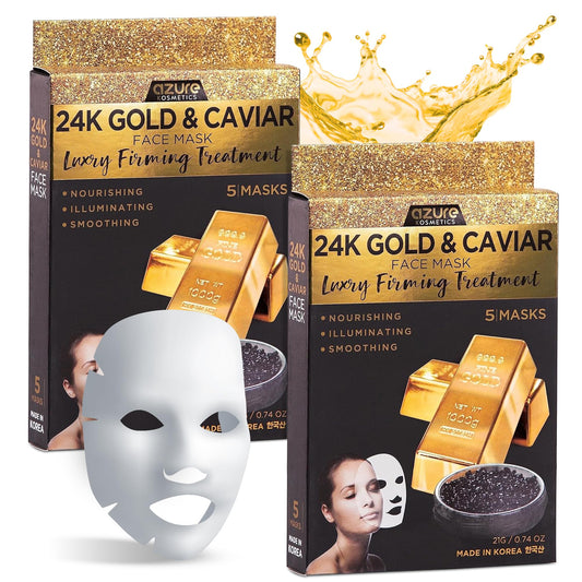 Azure Cosmetics 24K Gold and Caviar Anti Aging Luxury Face Mask - Hydrating & Firming Facial Mask - Helps Reduce Wrinkles & Fine Lines -