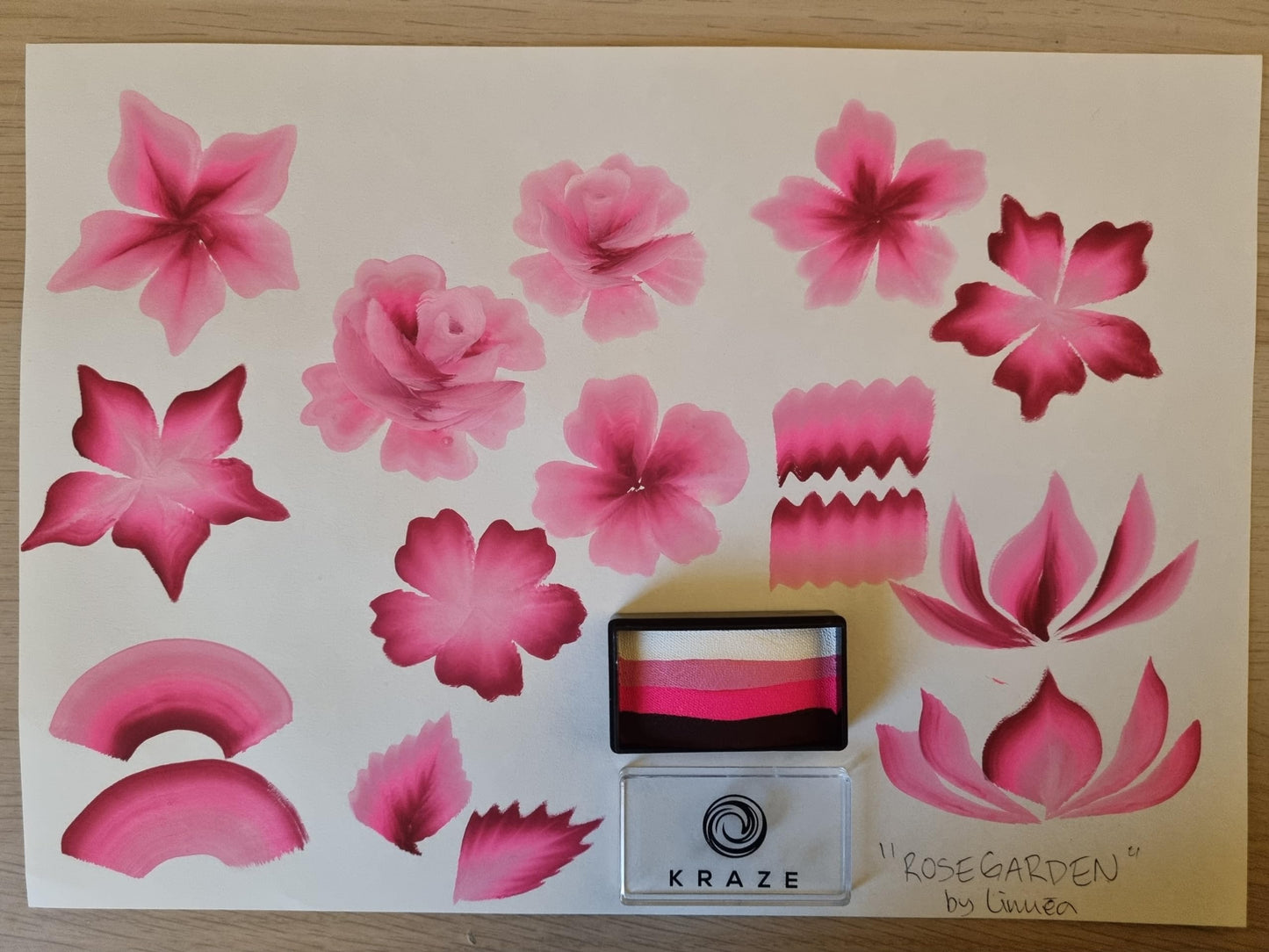 Kraze FX Dome Stroke - Rose Garden by Linnea (25 gm), Professional 1-Stroke Split Cake, Hypoallergenic, Non-Toxic, Water Activated Face & Body