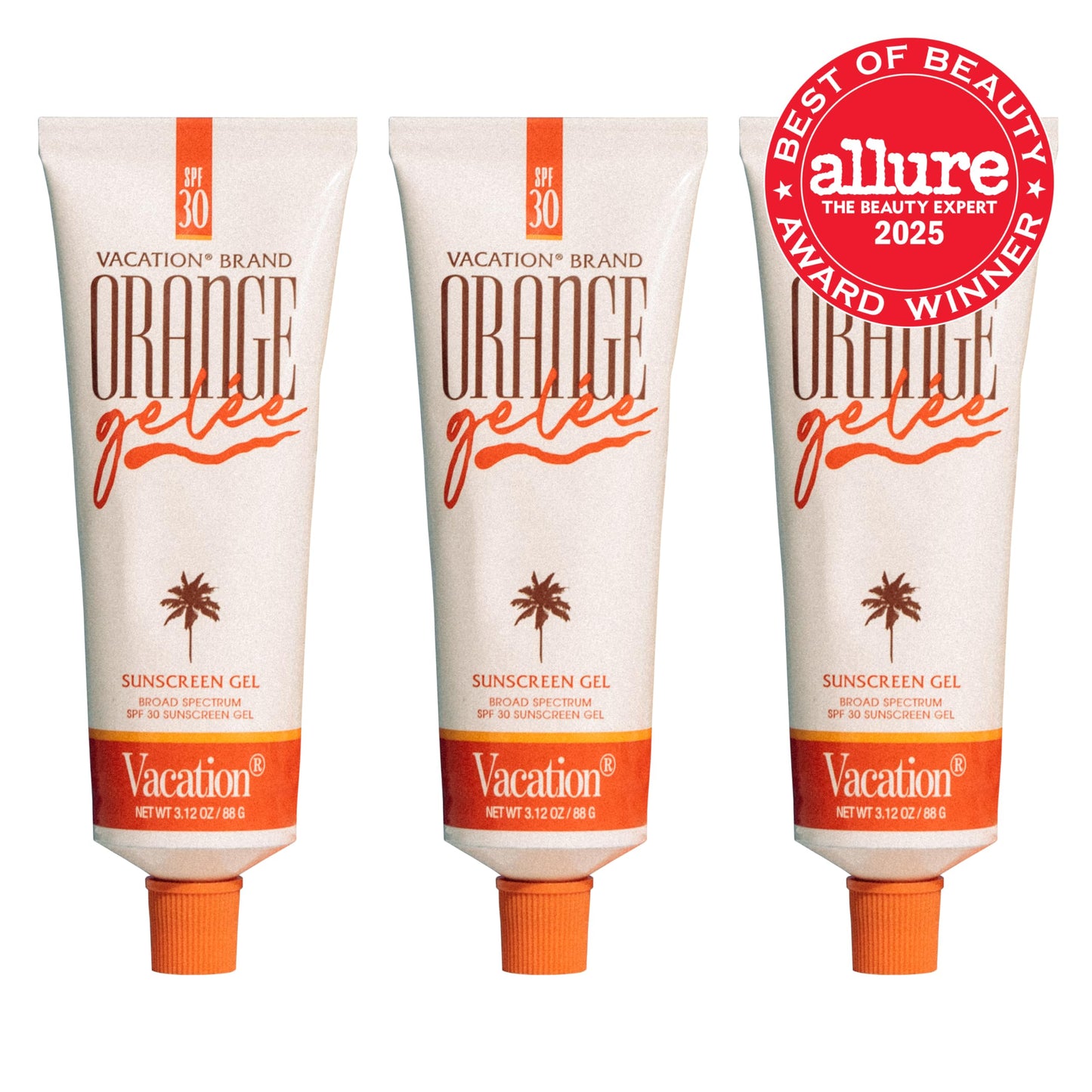Vacation Orange Gelée SPF 30 Sunscreen Gel and Tube Key Bundle, 3.12 Fluid Ounces - Hydrating Balm-to-Oil Tanning Gel, Transparent, Water-Resistant