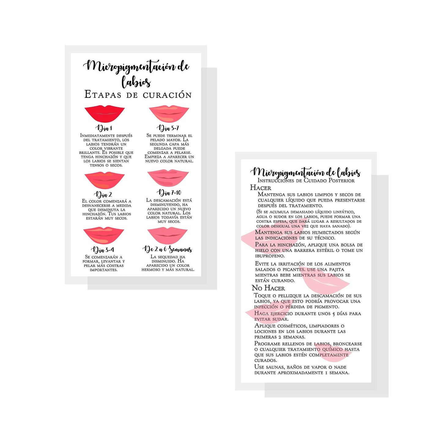 Boutique Marketing LLC Spanish Lip Blush Aftercare Card | Micropigmentación de Labios | 50 Pack | 2 x 3.5in inches Business Card | White with Red Lips