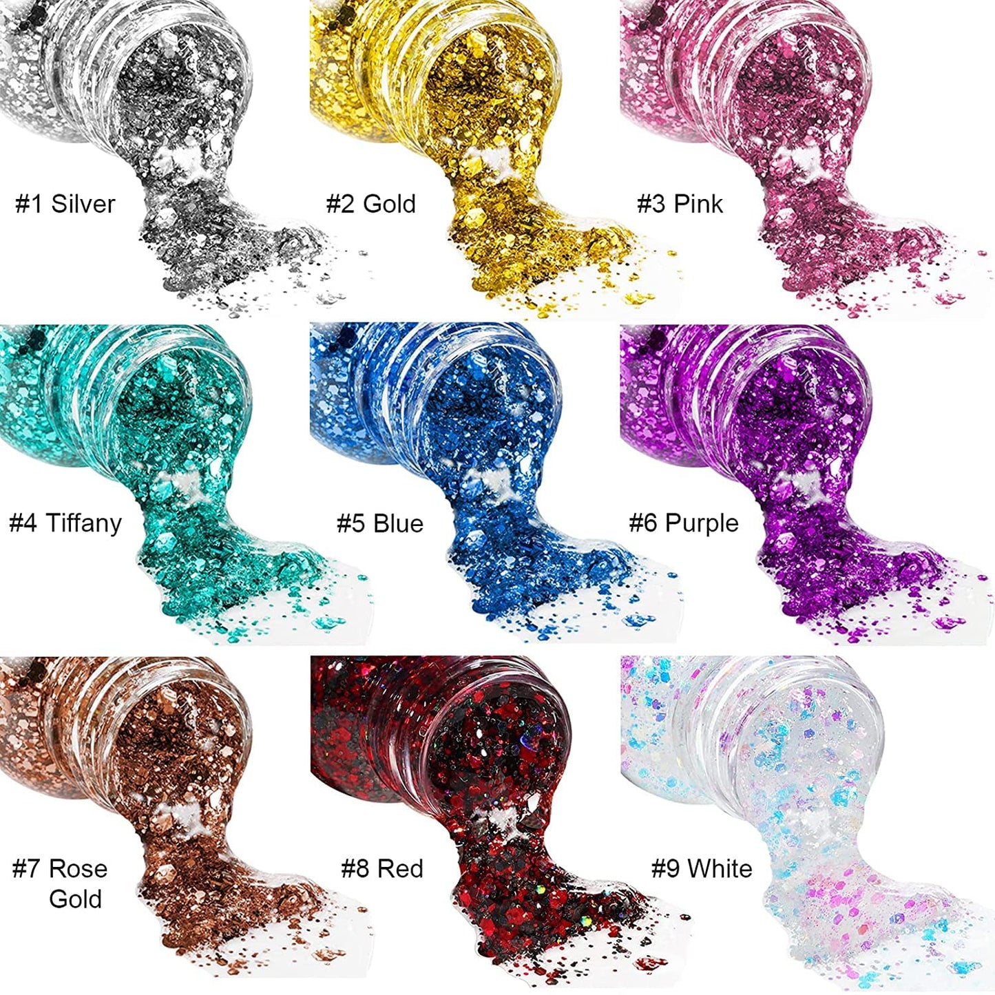 MAEPEOR Chunky Face Body Glitter Gel 19 Colors Mermaid Sequins Holographic Body Glitter Gel Long-Lasting Festival Makeup Glitter Paint for Face Body