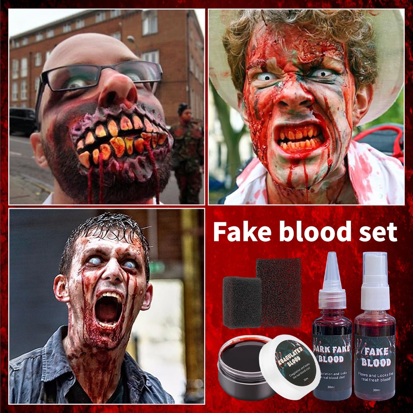 5PCS Halloween Fake Blood Kit, Fake Blood Spray, Fake Blood for Clothes, Suitable for Vampires, Zombies, Horror Costumes