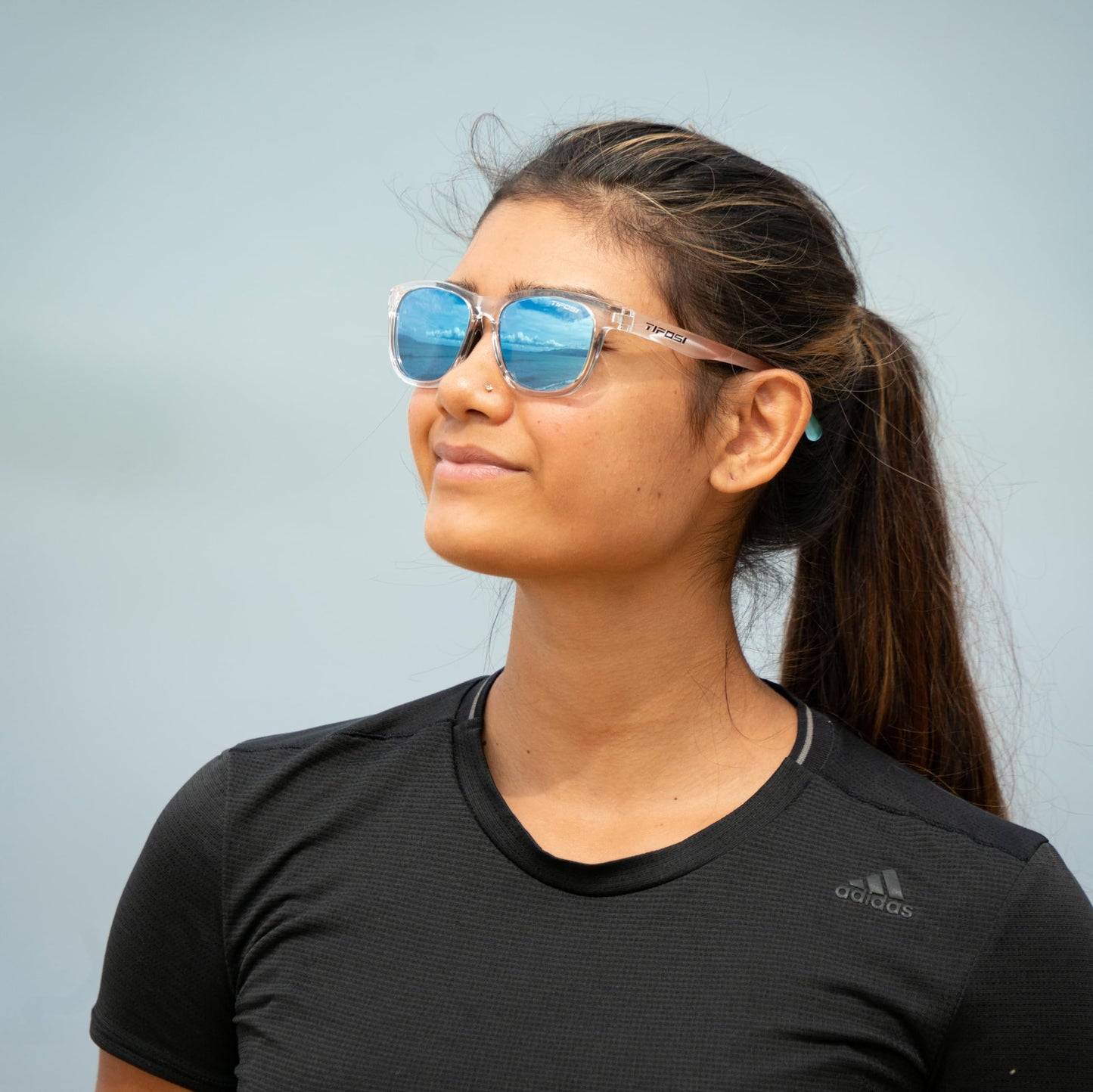 Tifosi Swank Sunglasses (Avant Clear/Smoke Bright Blue Mirror Lenses)