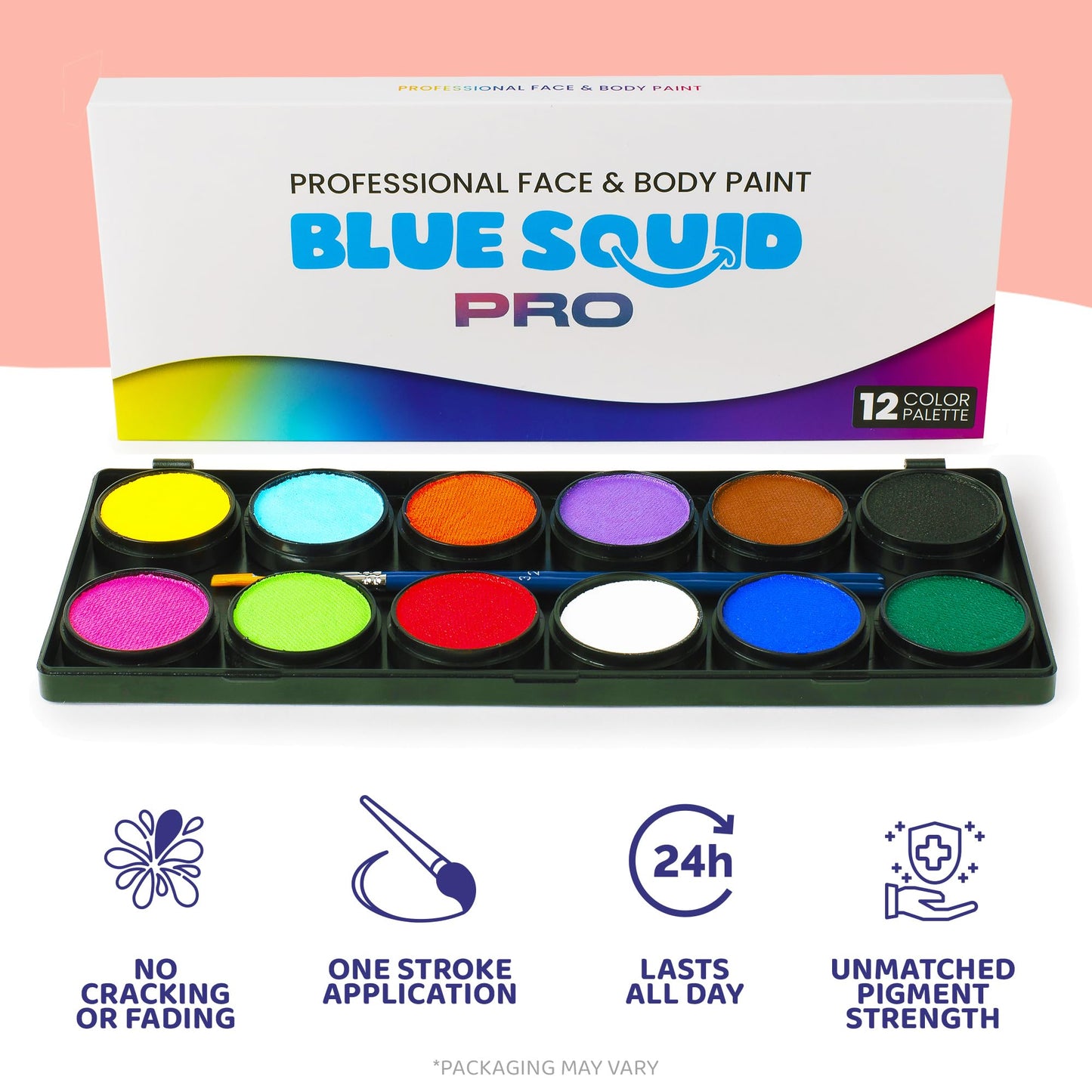 Blue Squid PRO Professional Face Painting Kit - 12 Color Palette with 2 Brushes, Face & Body Paint Kits for Adults & Kids - Safe & Washable SFX Makeup