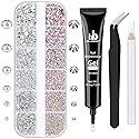 Nail Art Rhinestone Glue Gel&Flatback Gems Accessories Kit, 1 Tube of 15ml Rhinestone Gel Glue(UV/LED Needed)+1 Box of Flat-Back Round Glass Crystal