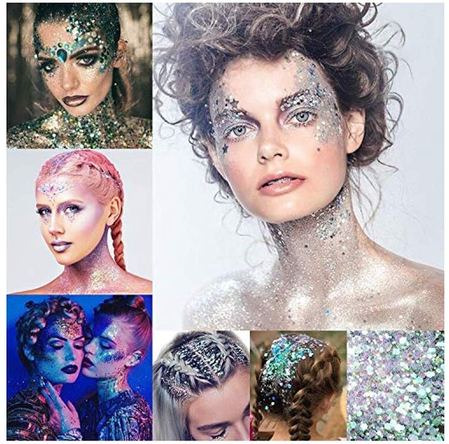 Komanic Chunky Glitter 12 Colors Face Body Eye Hair Nail Festival Holographic Stars and Hexagons Craft Glitter for Resin/Tumblers/Slime, Festival