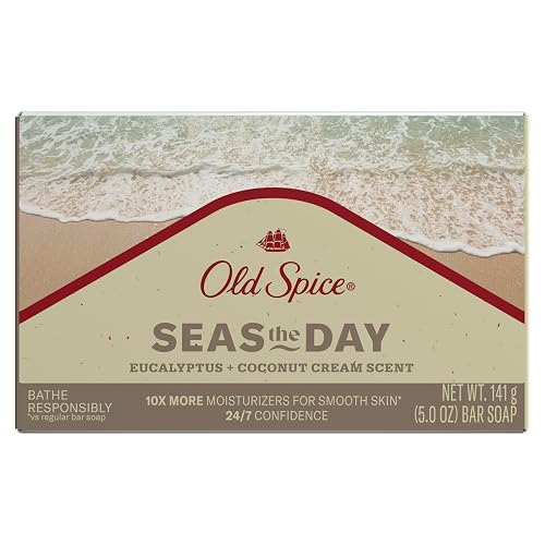 Old Spice Men's Bar Soap, Seas The Day Eucalyptus and Coconut Cream Scent, 10x More Moisturizers for Smooth Skin with Mild Exfoliators & Plant Based