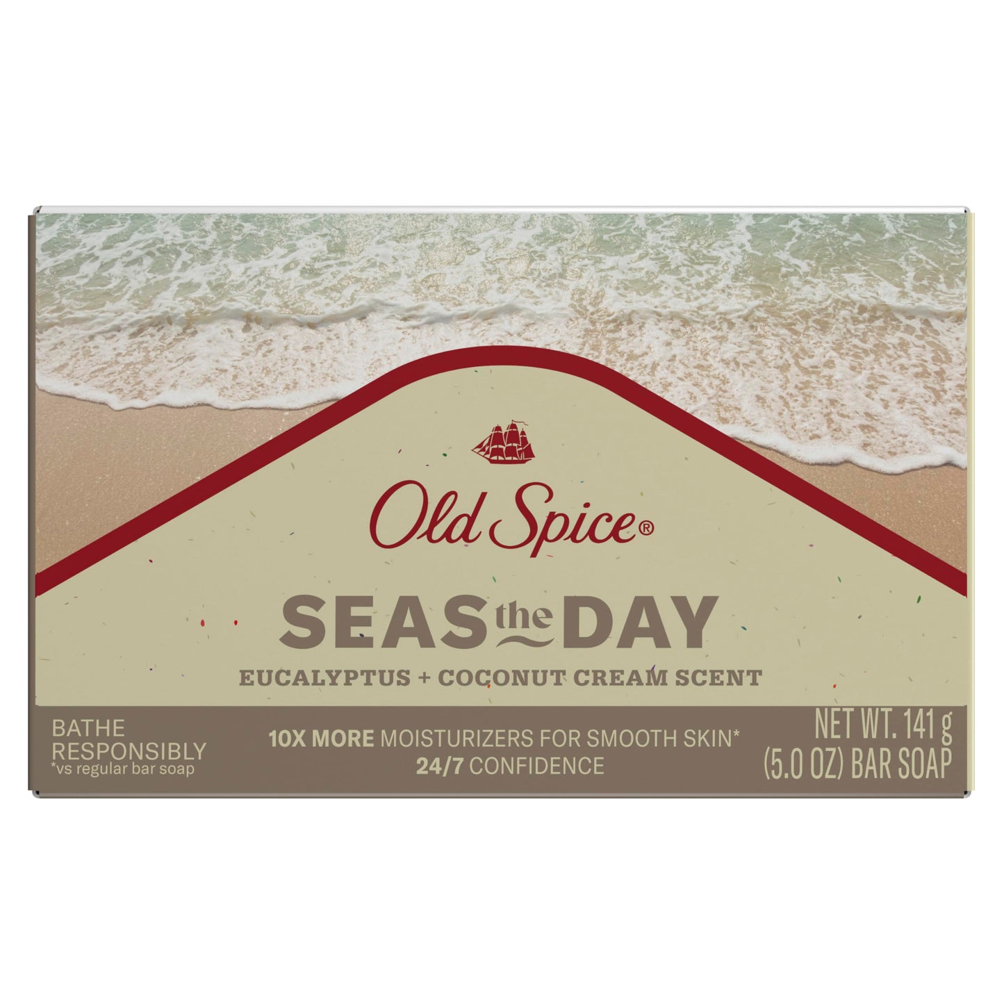 Old Spice Men's Bar Soap, Seas The Day Eucalyptus and Coconut Cream Scent, 10x More Moisturizers for Smooth Skin with Mild Exfoliators & Plant Based