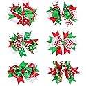 Lurrose 6pcs Christmas Hair Bows,Grosgrain Bows Alligator Hair Clips Bowknot Barrettes Hair Accessories for Girls Children (Mixed Pattern)