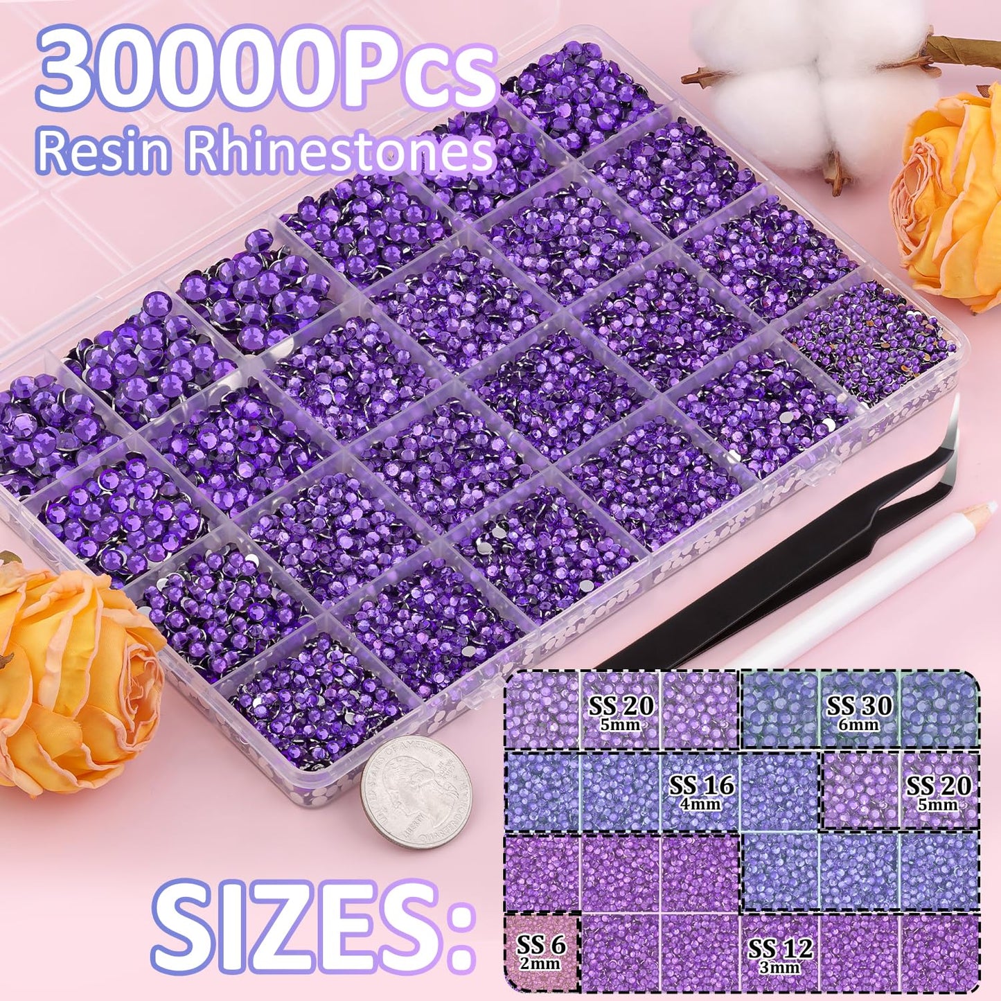 30000Pcs Dark Purple Rhinestones for Bedazzling with B7000 Jewelry Glue, Bedazzler Kit Flatback Gems, Resin Rhinestones for Crafting Crafts Clothing Beauty and Personal Care TINKRSTUFF