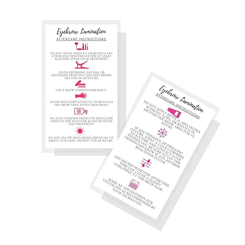Eyebrow Lamination Aftercare Instruction Cards | Physical Printed 2 x 3.5” inches Business Card Size | Starter Lift Kit with Tint at home diy