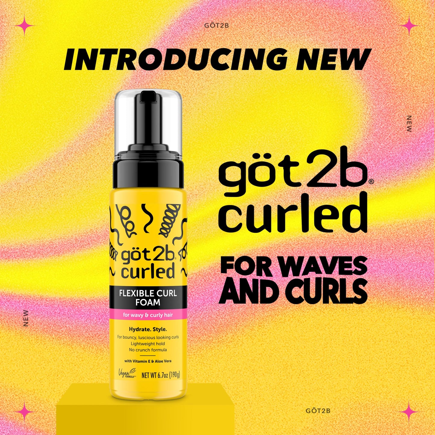 Got2B Curled Flexible Curl Foam, 6.7 Fl Oz, Hair Mousse for Frizz Control and Heat Protection, Lightweight Hold, No-Crunch Definition for Wavy & Curly