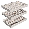 ClosetMaid Jewelry Trays, Set of 3, Stackable, Soft Velvet, Accessory Organizer for Earrings, Necklaces, Watches, Bracelets, Rings, Light Grey