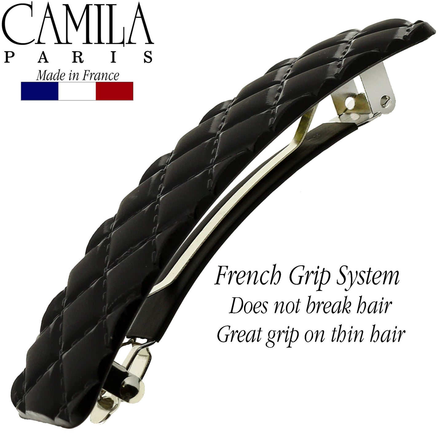 Camila Paris CP2650 French Hair Barrette Clip for Girls, Black, Rubberized Metal Closure Strong Hold Grip Hair Clips for Women, No Slip and Durable