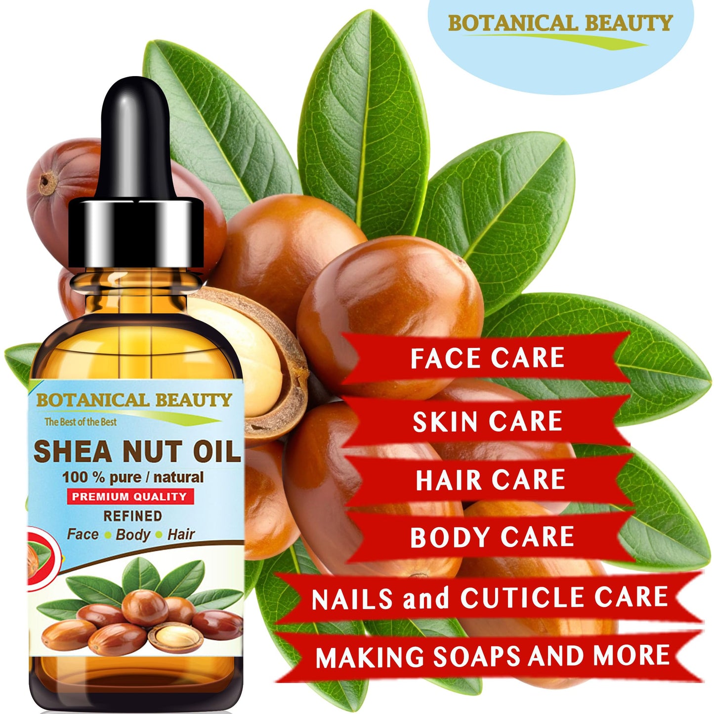 Botanical Beauty SHEA NUT OIL 100% Pure Natural Undiluted Refined Cold Pressed Carrier Oil for Face, Skin, Hair, Lip, Nails. (Karite) Nut Oil. Rich in