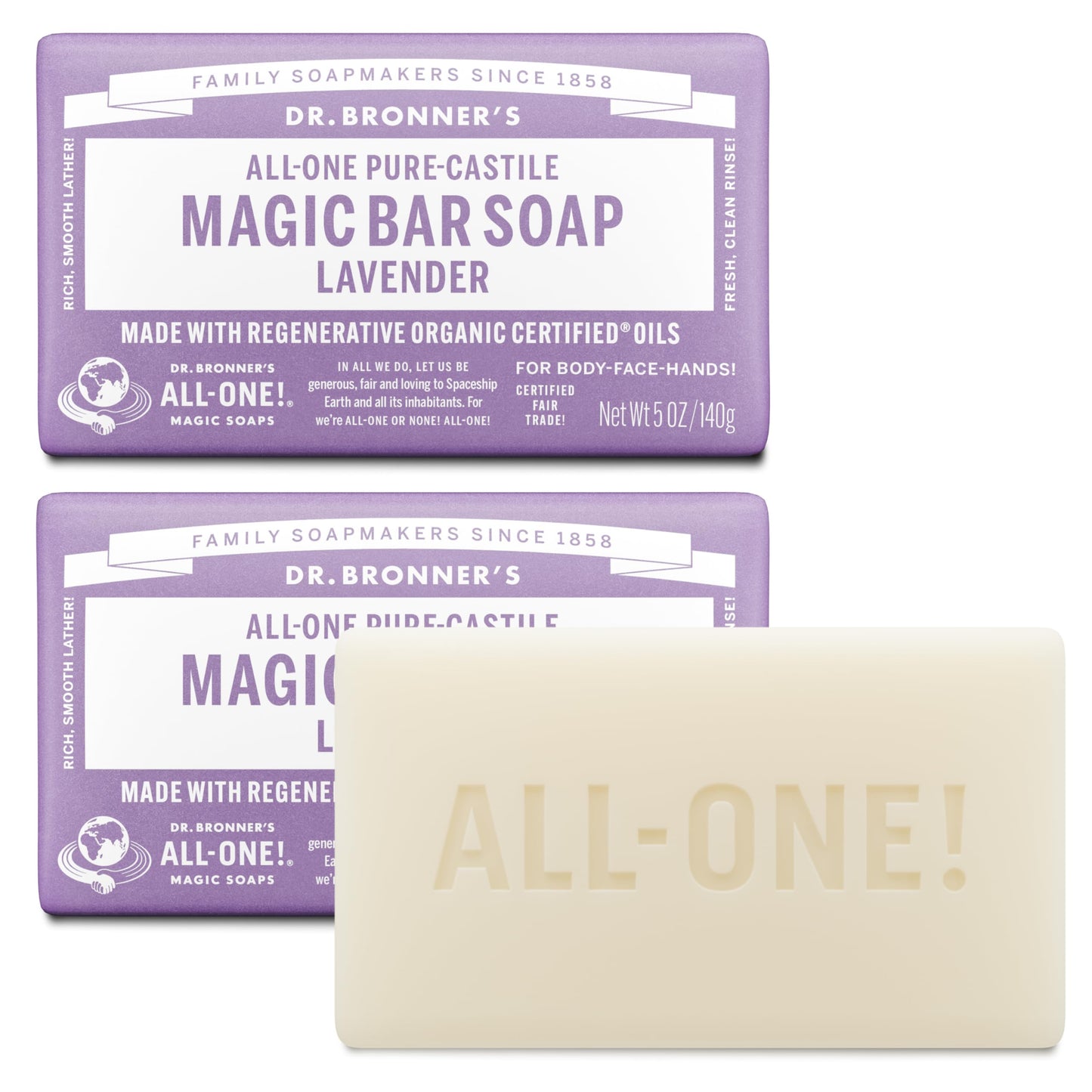 Dr. Bronner's Pure-Castile Magic Bar Soap - Made with Regenerative Organic Certified Oils - For Face, Body, Hair- Gentle on Sensitive Skin - Vegan