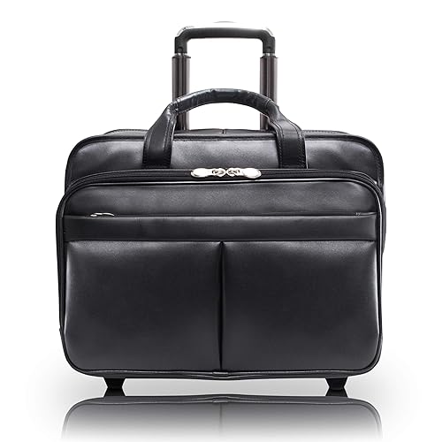 McKlein, L Series, Bowery, Top Grain Cowhide Leather, 15" Leather Wheeled Laptop Briefcase, Black (87855)
