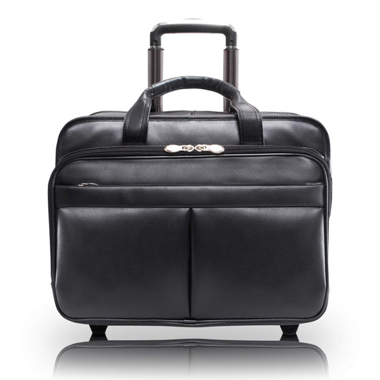 McKlein, L Series, Bowery, Top Grain Cowhide Leather, 15" Leather Wheeled Laptop Briefcase, Black (87855)
