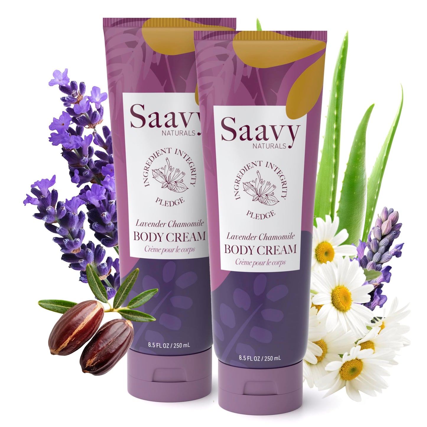 Saavy Naturals Deeply Hydrating Body Cream for Dry Skin - Nourishing Shea Butter, Plant-Based & Sustainably Sourced - Lavender Chamomile - 8.5 fl oz