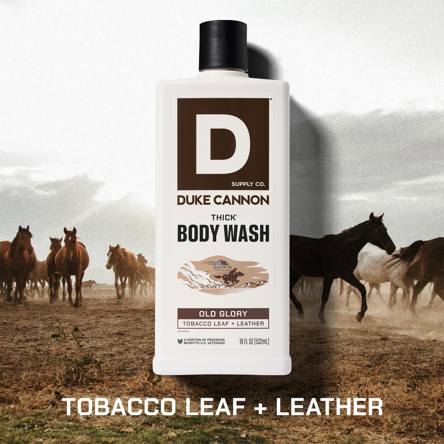 Duke Cannon Supply Co. Thick High Viscosity Body Wash - 3X Thicker, Cleansing Shower and Bath Gel, Mineral-Enriched for Men - Tobacco Leaf + Leather
