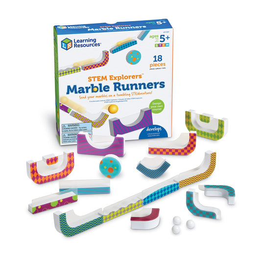 Learning Resources STEM Explorers Marble Runners 18pcs – STEM Brain Teaser Toy & Activity Set for Kids Ages 5+, Kindergarten Games