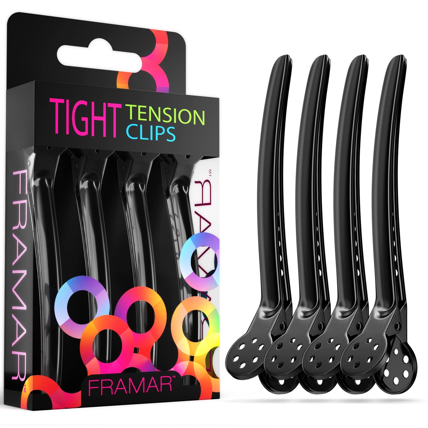 Framar Black Tight Tension Clips For Hair - Set of 4 Professional Hair Clips - Metal Hair Clips for Styling, Stylist Supplies, Hairclips, Hairstylist