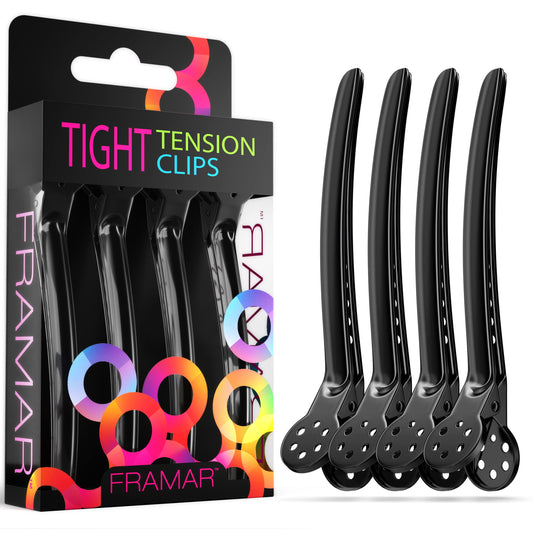 Framar Black Tight Tension Clips For Hair - Set of 4 Professional Hair Clips - Metal Hair Clips for Styling, Stylist Supplies, Hairclips, Hairstylist