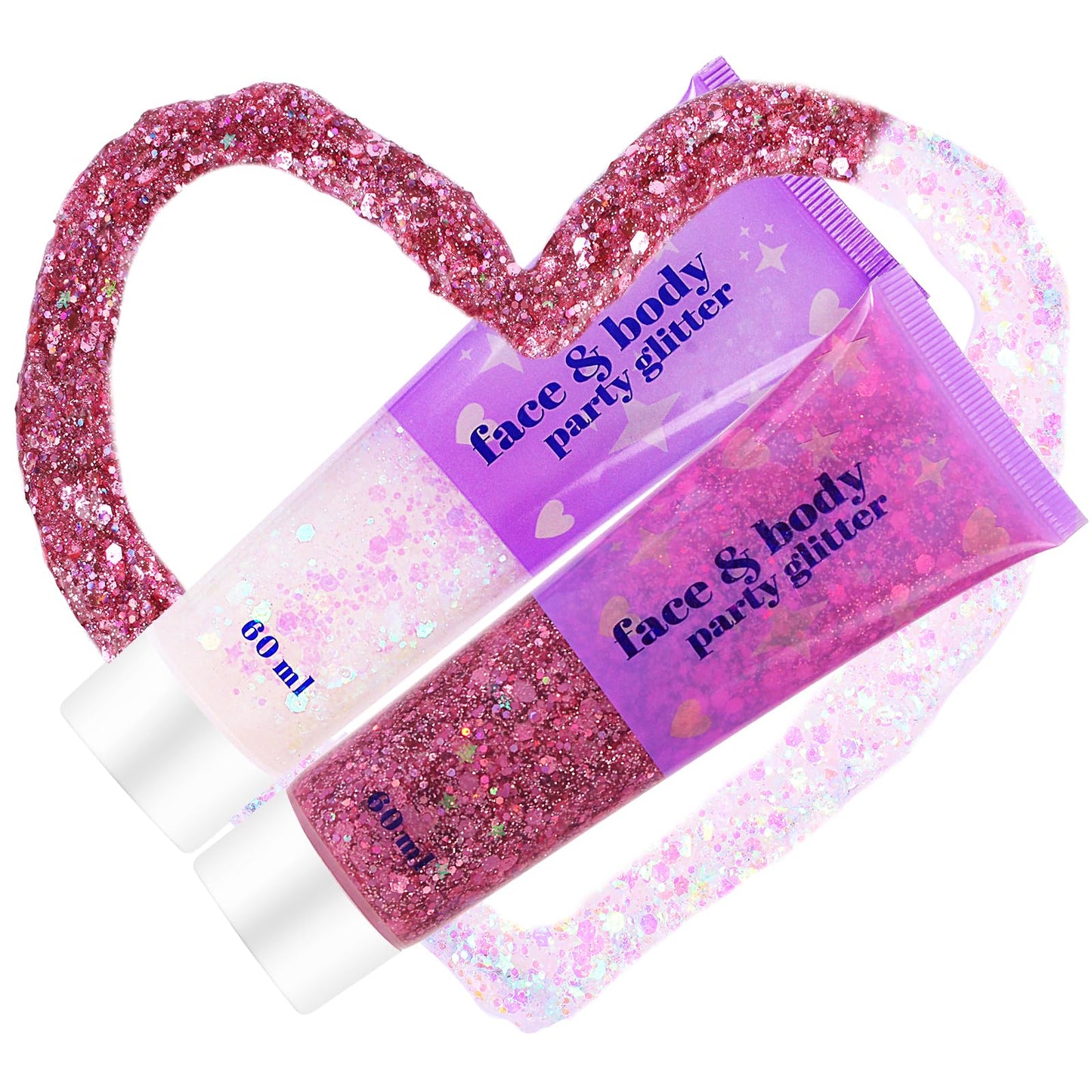 ANGXILIN High Capacity 60+60ML Chunky and Fine Mixed Face Body Glitter with Gel for Singer Concerts Rave Party Makeup,Quick Dry and Long Lasting
