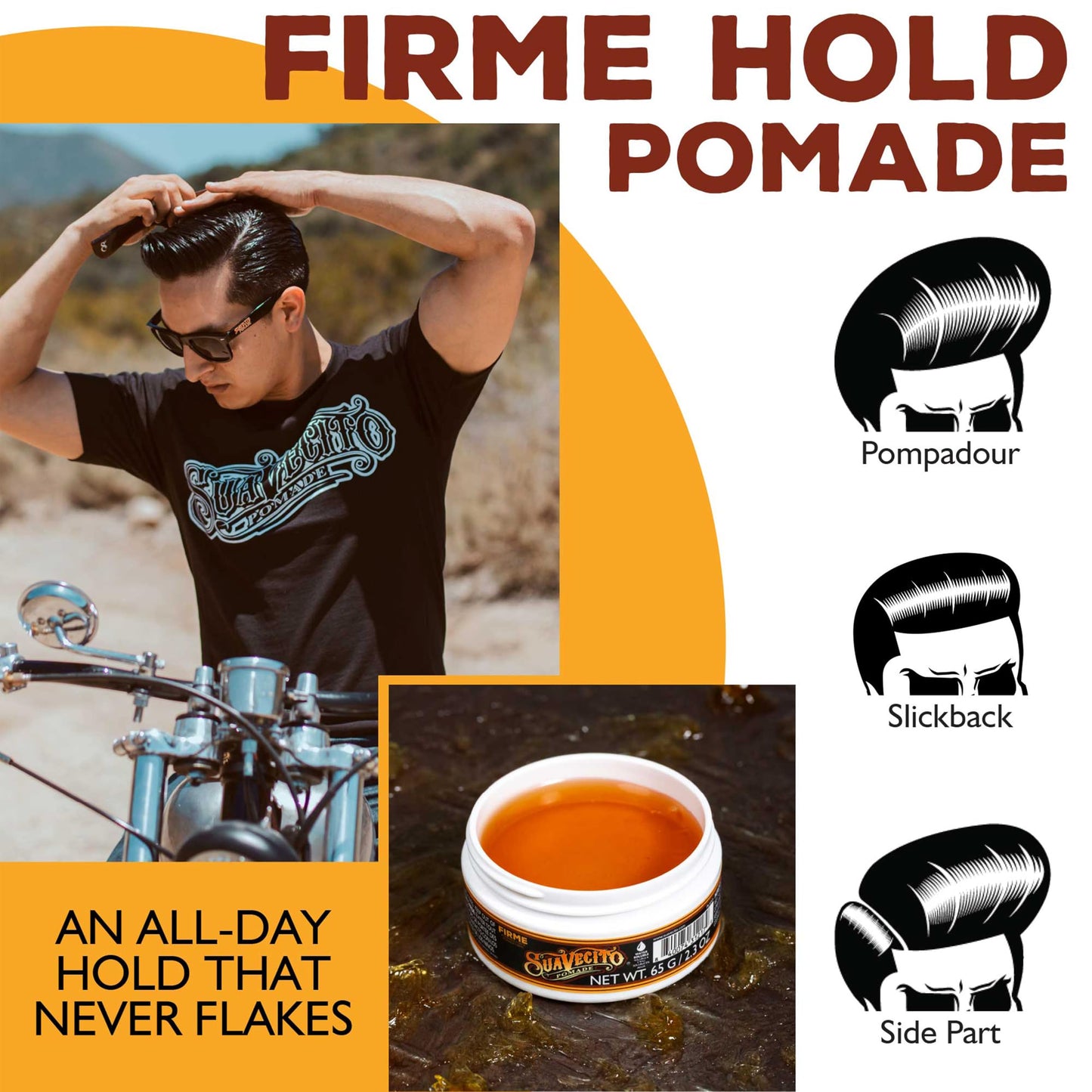 Suavecito Pomade Firme (Strong) Hold 2.3 oz, 1 Pack - Pomade For Men - Medium Shine Water Based Wax Like Flake Free Hair Gel - Easy To Wash Out - All